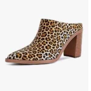 FOWT Brown Leopard Pointed Toe Slip On Mules Stacked Block High Heel Sandal
